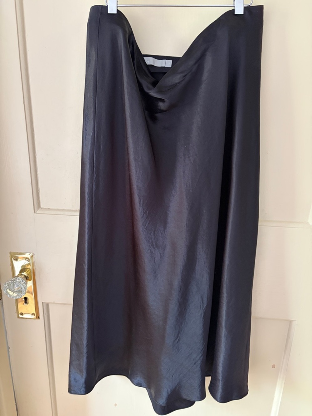 Vince Black Satin Bias-Cut Midi Skirt